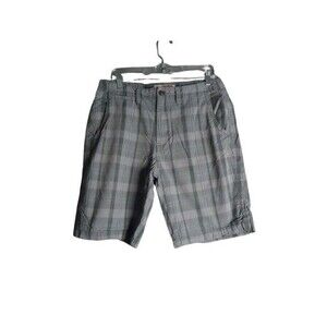 Arizona Flat Front Chino Shorts Mens Size 32 Gray Plaid